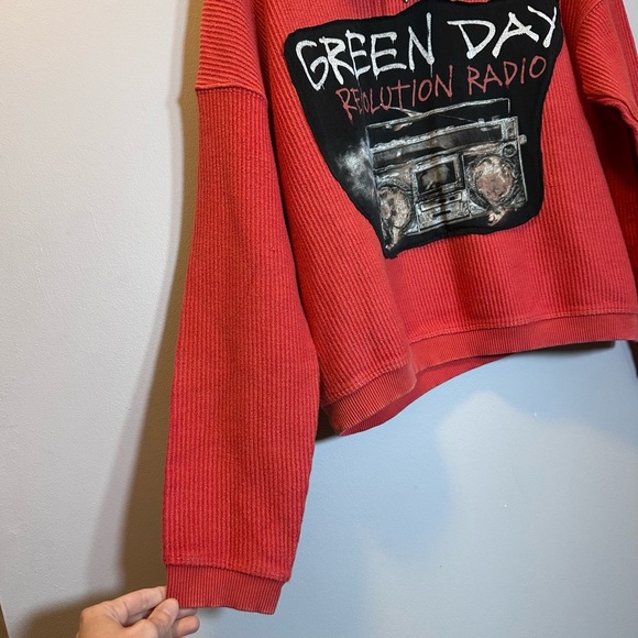 Green Day sweatshirt up cycle crop hoodie redish - Picture 7 of 8